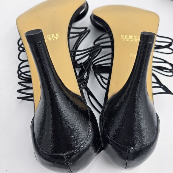 New York Transit Forever Black Strappy Patent Leather 3" Heels Size 7.5M Wedding - Picture 5 of 10